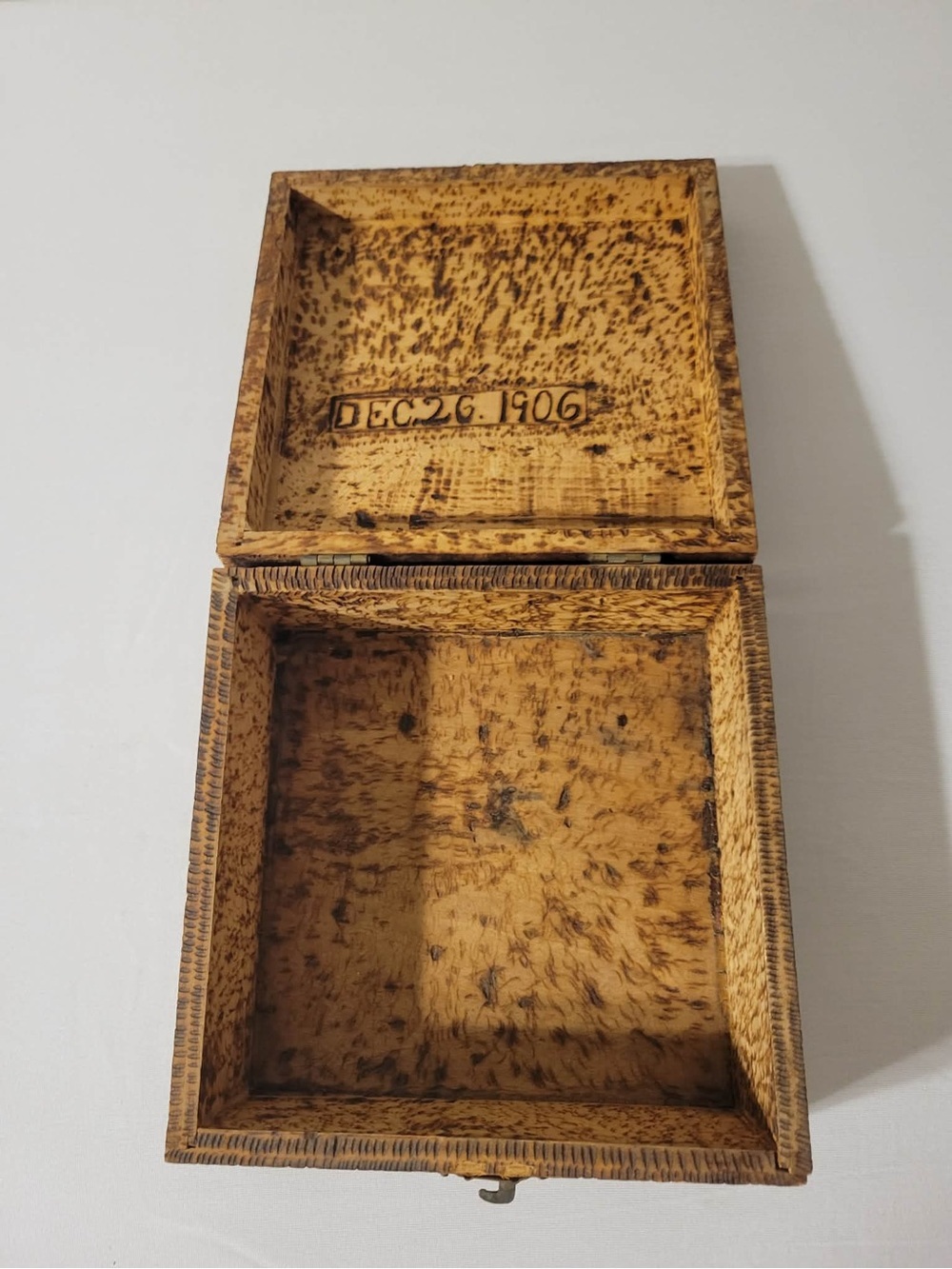 1906 Handmade Wooden Trinket Box with Carved Date
